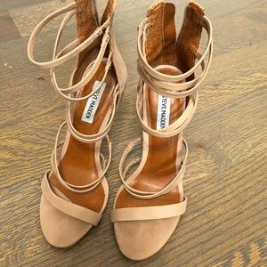 Steve Madden Multi-Strap Nude Nubuck Strappy Heeled Sandals - Size 7.5